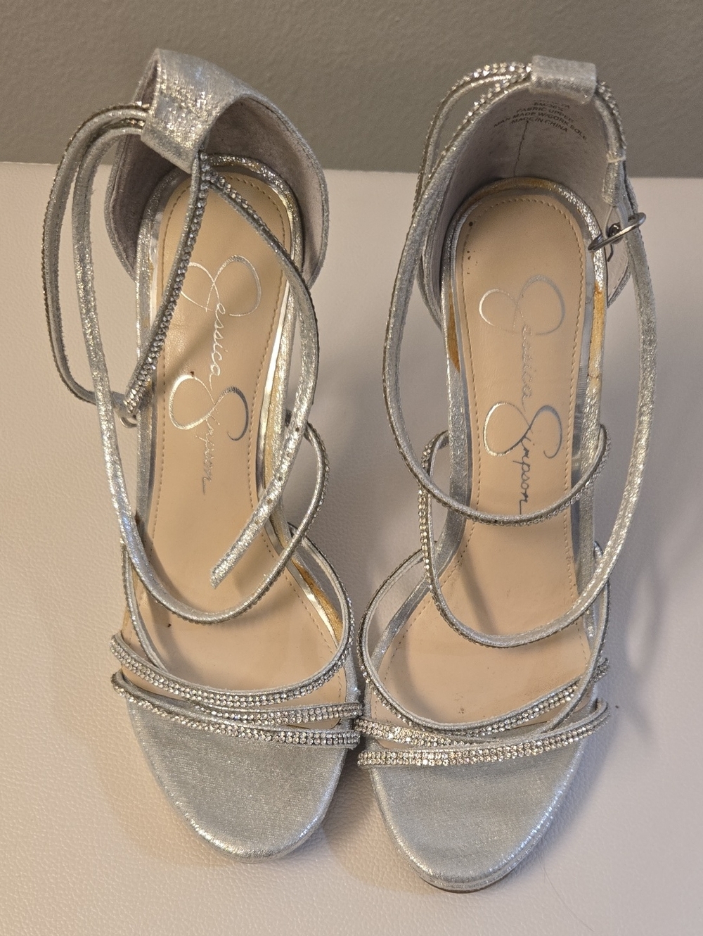 Jessica Simpson Silver Rhinestone Wrap Heels